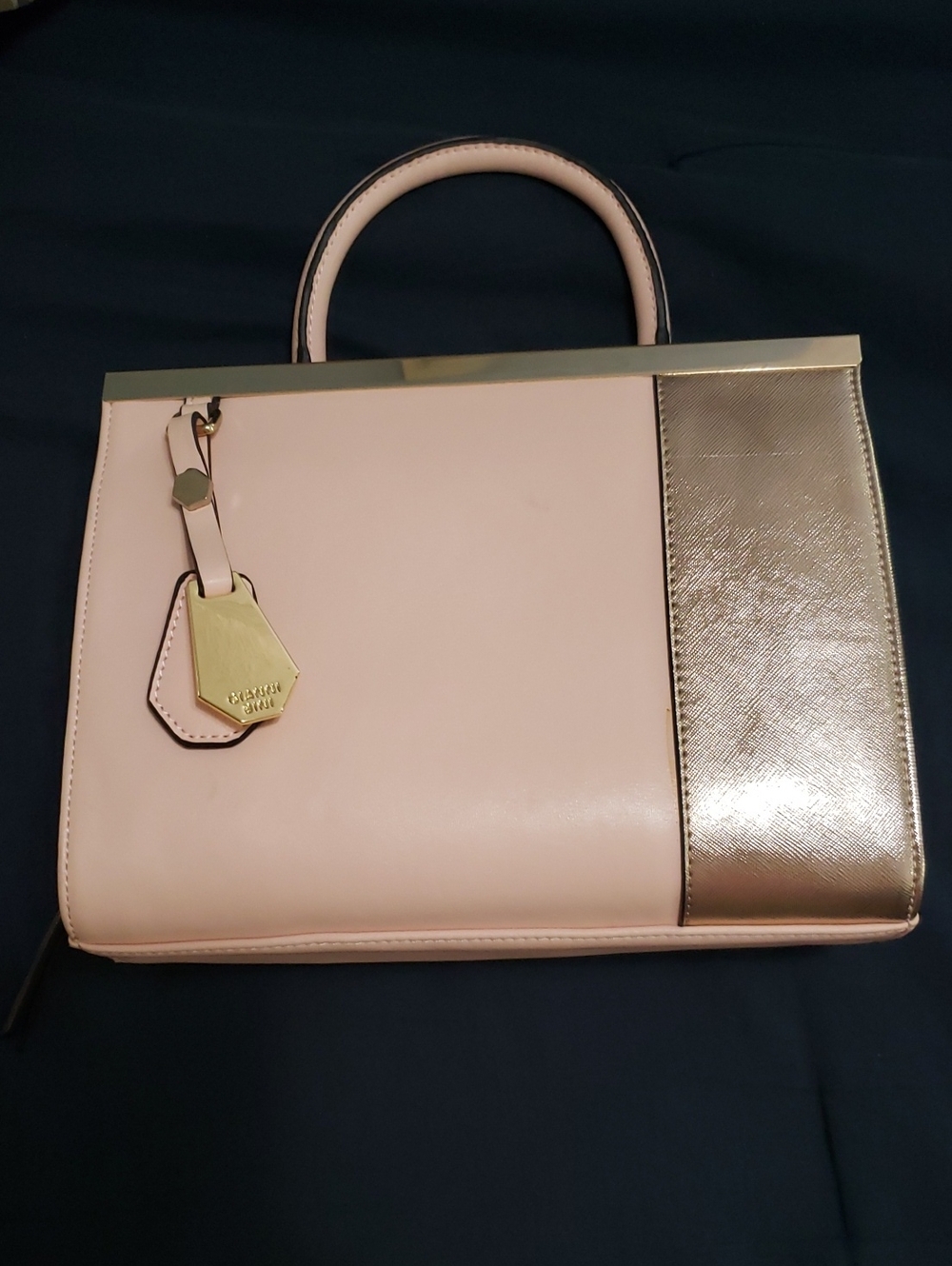 Chic Blush Pink Top-Handle Tote with Metallic Gold Accent GIanni Bini